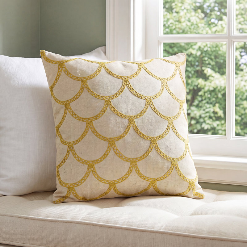Cedartown Embroidered Linen Pillow Cover, 22" H x 22" W x 1" D, Buttercup