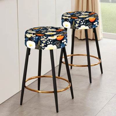 Ensemble de 2 tabourets de bar à motif floral bohémien bleu et beige