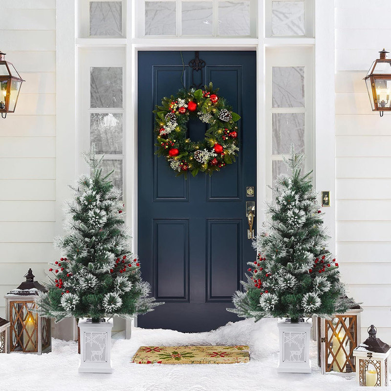 Arbre de Noël enneigé 3 pi avec 78 lumières à DEL 8 modes, base blanche pour l'intérieur et l'extérieur