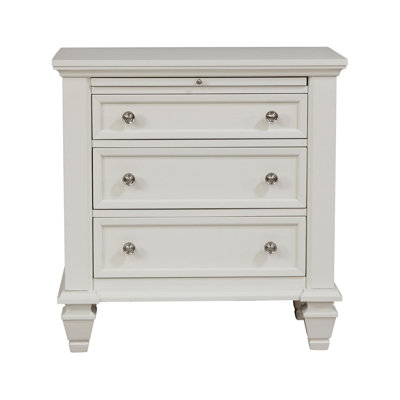 Table de chevet 3 tiroirs blanc crème avec plateau coulissant