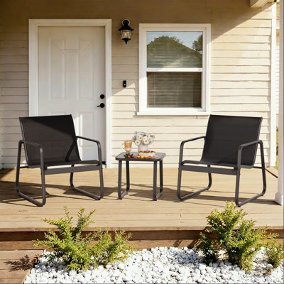 Ensemble de sièges d'extérieur pour 2 personnes avec structure résistante aux intempéries et tissu en filet durable, ensemble de 3 pièces