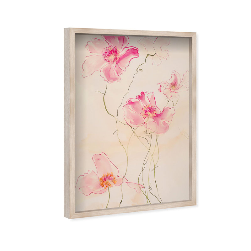 Oliver Gal Pink Flower II Floral & Botanical - Luxury Shadowbox Framed Wall Art, 32" H x 22" W, Cream