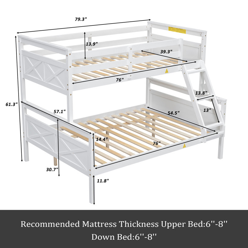 Lit simple superposé au-dessus d'un lit double avec échelle, barrière de sécurité, parfait pour la chambre à coucher, Blanc