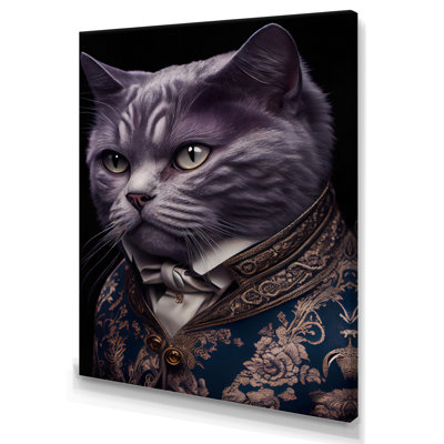 «Stylish Cat in Fancy Blue Fashion Design I», reproduction sur toile