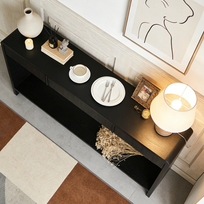 3-Drawer Console Table with Vertical Slats, Black