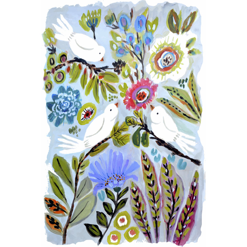 «Bird Love I» par Karen Fields - peinture sur toile tendue, H 48 po x l 32 po
