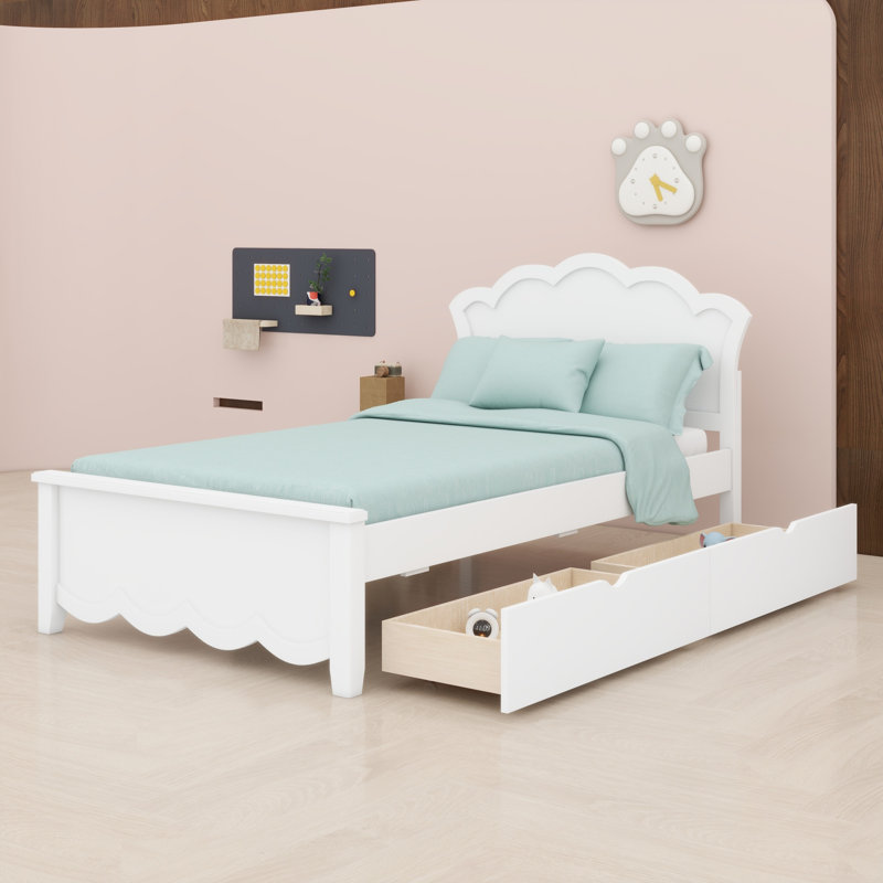 Lit plateforme avec rangement et 2 tiroirs pour la chambre à coucher, Lit simple