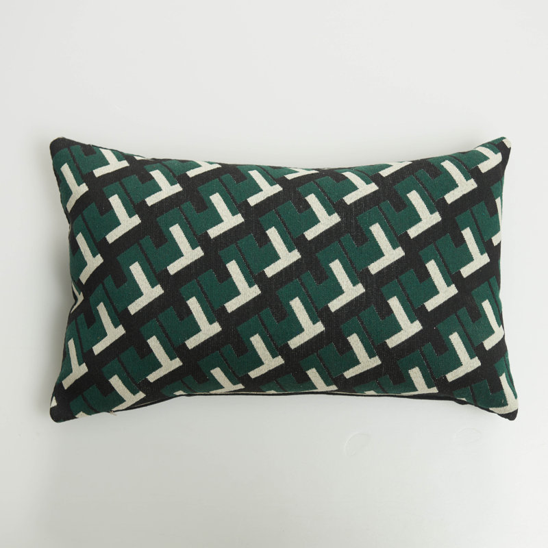 Housse de coussin noir à motif géométrique moderne, Vert / noir