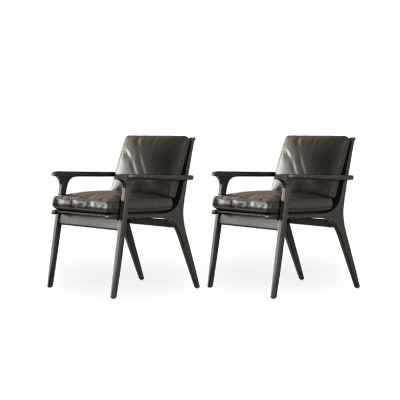 Italian Minimalist Solid Wood Ash Wood Armrests And Faux Leather Dining Chairs