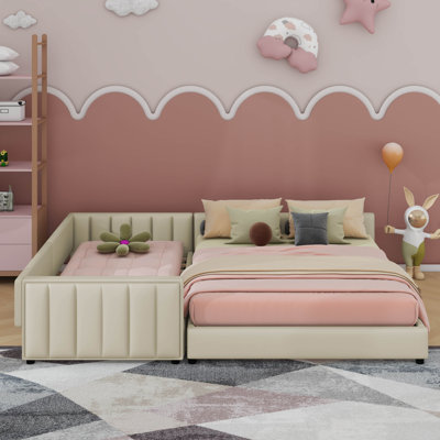 Lit plateforme tapissier grand et simple TG, lit mère et enfant, similicuir