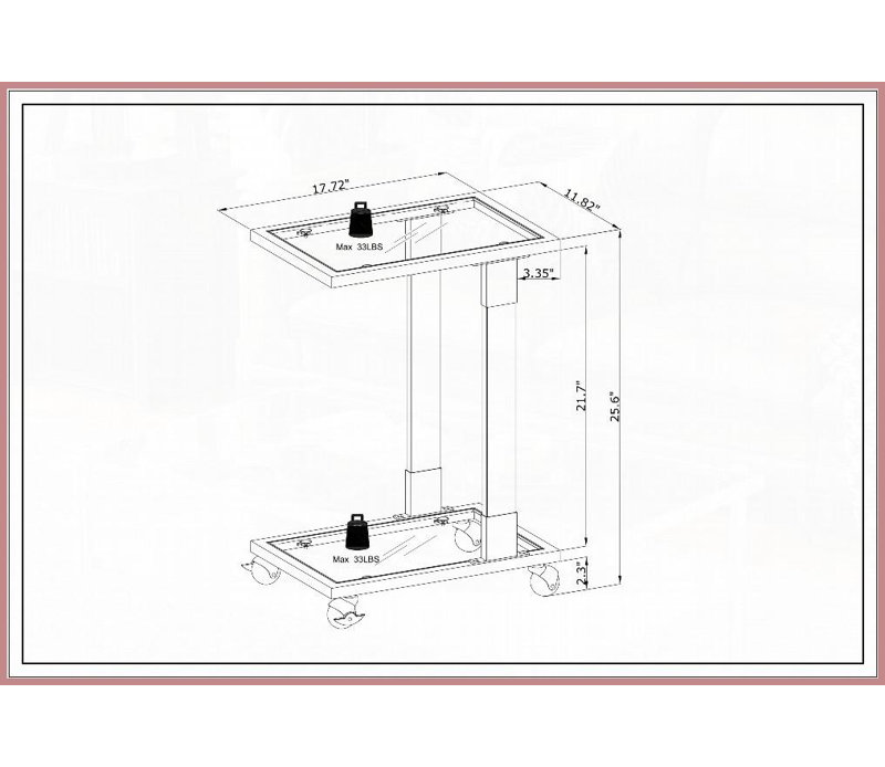 Table basse moderne en forme de C en verre trempé pour la maison Bureau, facile à nettoyer grâce aux roulettes verrouillables