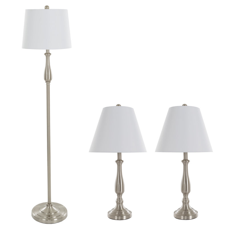 3-Piece Home Lighting Set - Coordinating Bundle with 2 Table Lamps and 1 Floor Lamp for Home and Office Decor