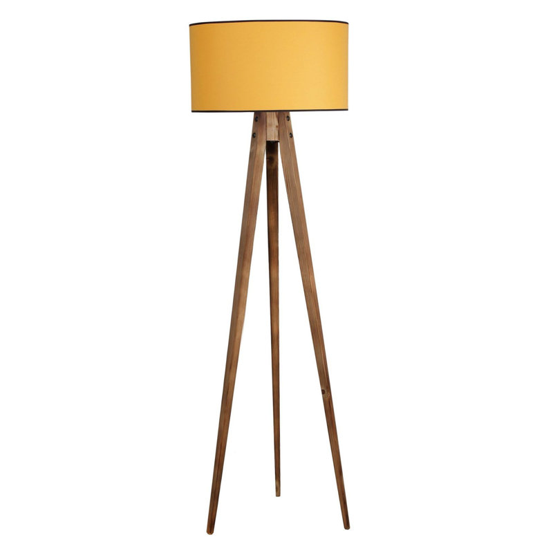 Luro Elegant Wooden Floor Lamp, Brown & Mustard Color, 60W E27 Socket | 60.2 in Height x 19.7 in Diameter | Durable Fabric Cap, On/Off Switch for Convenience | Electrostatic Oven Dried Paint, Stylish Home Lighting
