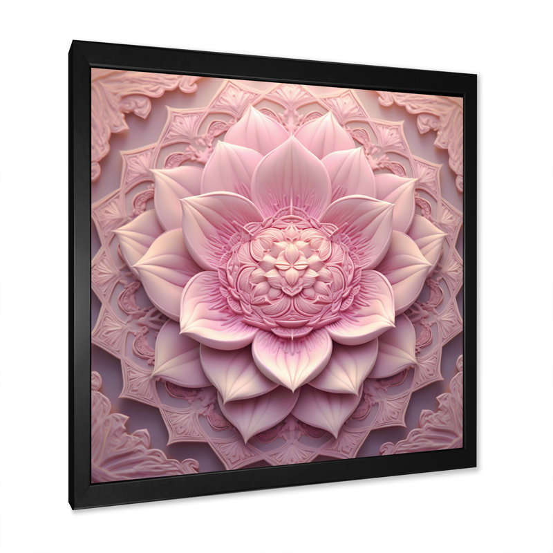 Mandala délicat de lotus rose I - Boho Mandala, H 36 po x l 36 po x P 1,5 po, Cadre simple noir