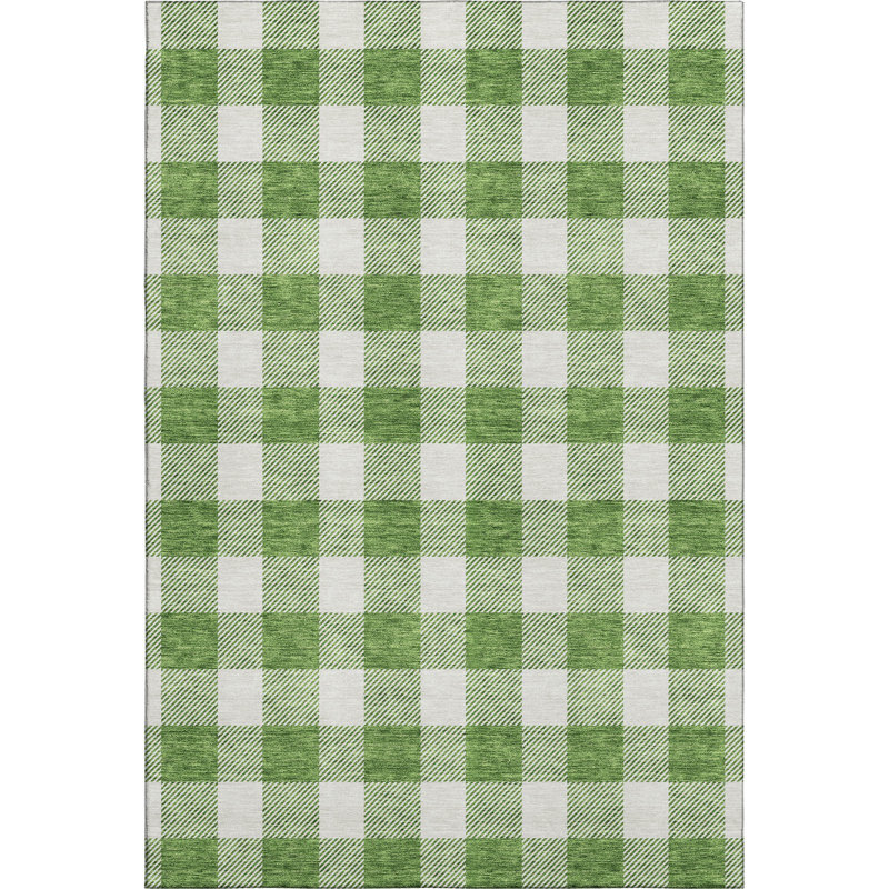 Premium Machine Washable Prisco Green Rug, Rectangle 3' x 5'