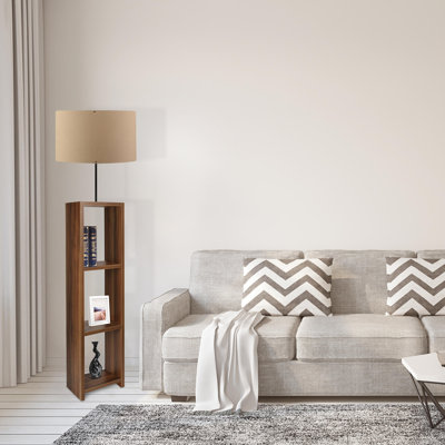 Modern Scandinavian Floor Lamp, Light Brown, 59.1 Inches Tall | 100% PVC & MDF Body, 8.3 x 10.4 Inches Shelf | E27 Socket, Max 40W | Elegant Design for Home, Novelty & Country Decor, Perfect for Living Room & Bedroom