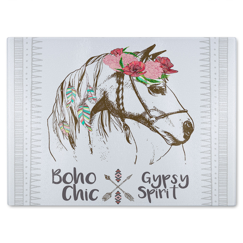Horse With Flower Chic Glass Chopping Board
