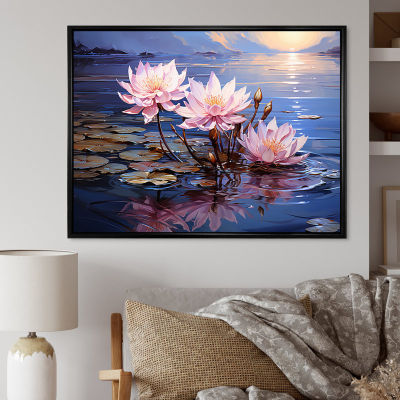 Impression sur toile encadrée «Riverside Blooms fleurs sur rivière II», H 12 po x l 20 po x P 1 po, Cadre flottant noir