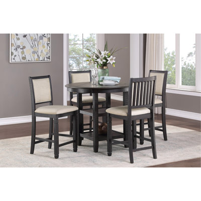 5Pc Counter Height Dining Set Table W Built-In Shelves And 4X Counter Height Chairs Black And Brown Finish Wooden Dining Room Furniture
