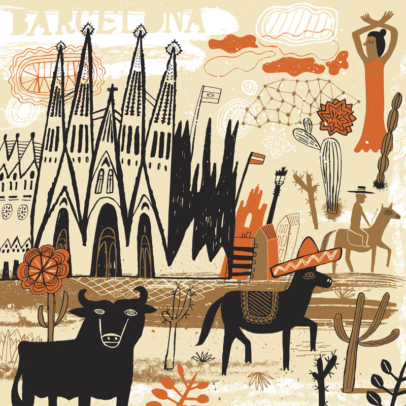 Barcelona In Spain by Ivetavaicule - No Frame Print on Canvas, 30cm H x 30cm W