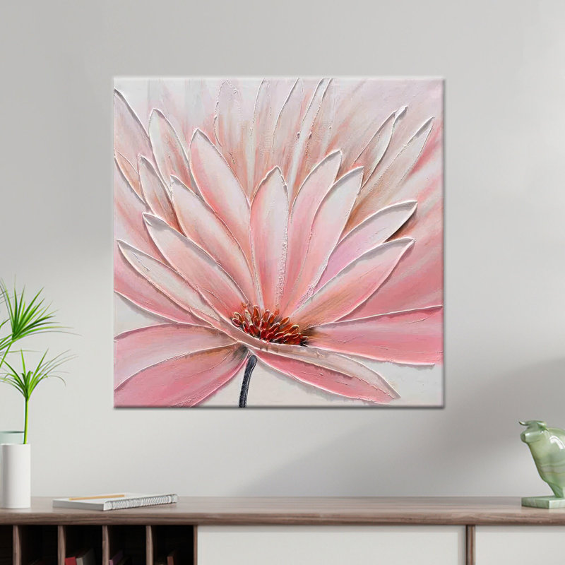 Impression sur toile, "Modern Circle Decor" - Art floral rose, art mural blanc 1P, H: 63,1 po x l: 63,1 po