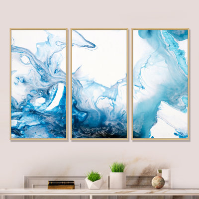 Encre bleue pâle liquide Art I - ensemble d'art moderne sur toile encadrée moderne de 3