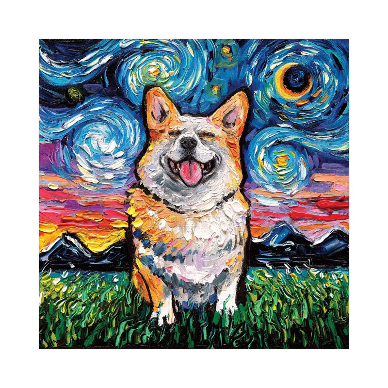 «Sourire Corgi Night» par Aja Trêves - reproduction d'art, Toile tendue, H 26 po x l 26 po x P 1,5 po