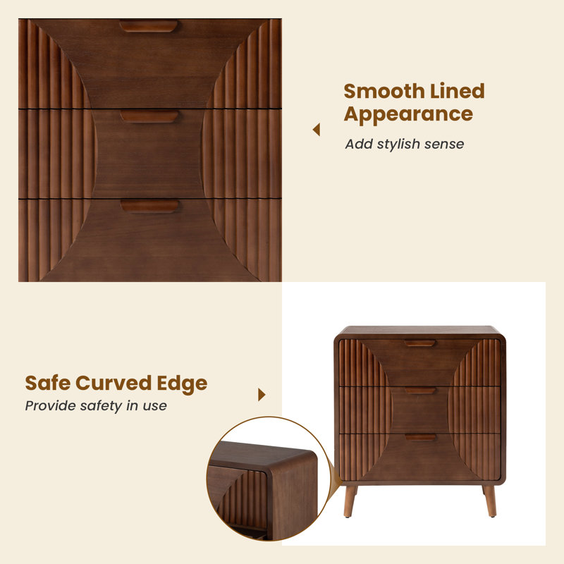 Kriday 19.3'' W Nightstand with 3 Drawers