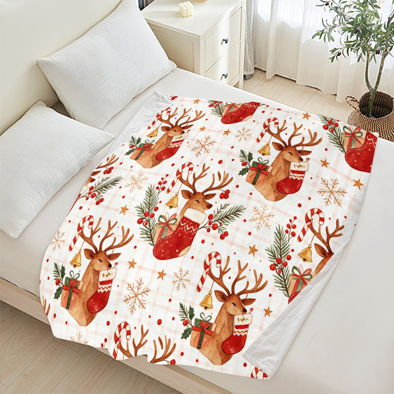 Couverture polaire en flanelle JYK pour lit simple, légère, respirante, douce et chaude en microfibre pelucheuse, 152 x 203 cm, motif cerfs.