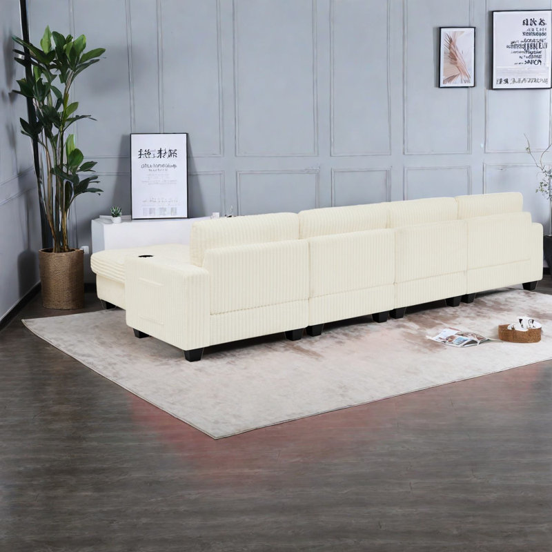 Canapé modulaire moderne en velours côtelé 4 places avec rangement