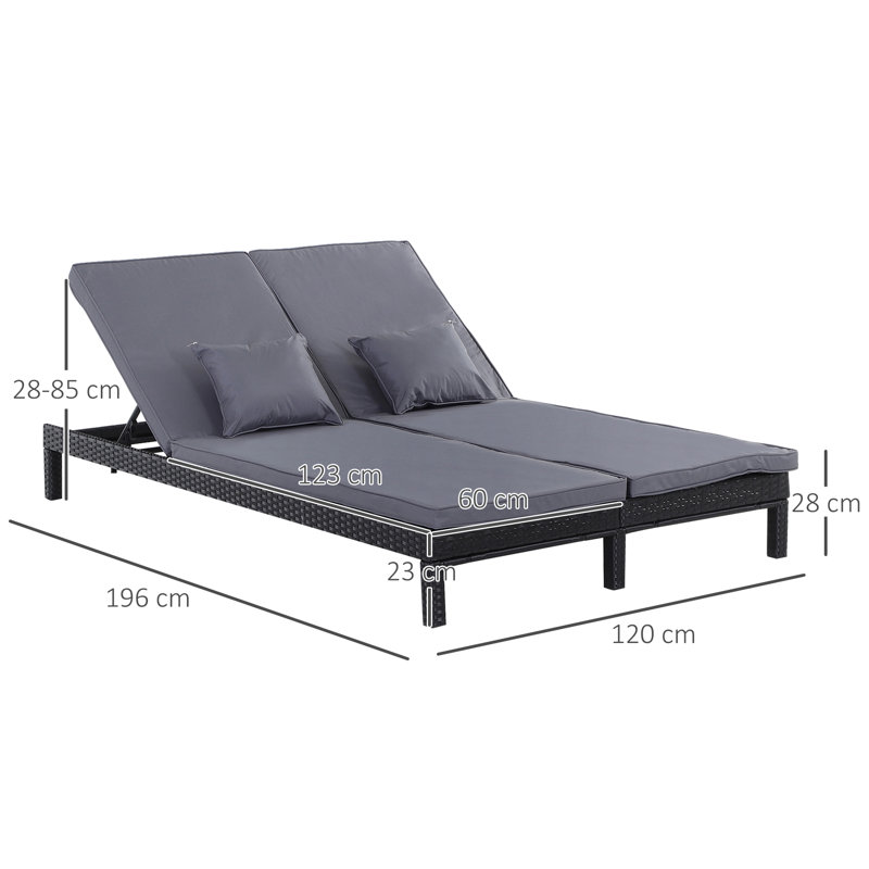 Gennett Reclining Double Chaise with Cushions, Black