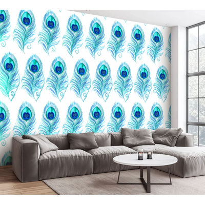 Papier peint auto-adhésif plumes et adhésives plumes et adhésives en papier sans contact amovible pour salon Chambre à coucher H 100 po x l 144 po