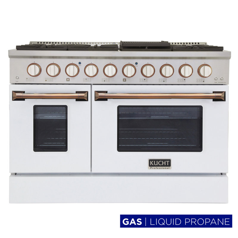Freestanding Gas Range with Convection Oven, Liquid Propane, White/Gold