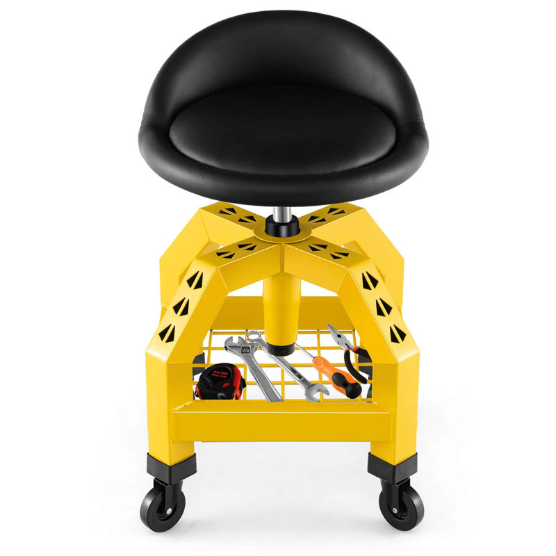 Tabouret de mécanicien avec boîte à outils 4 roues universelles Inbox, Jaune