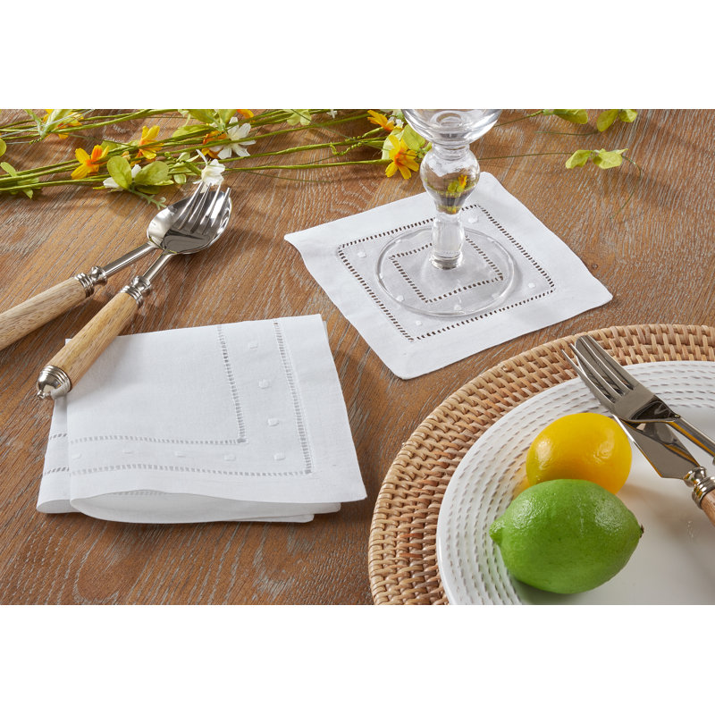 Timoleon 6" Square Linen Napkin, White