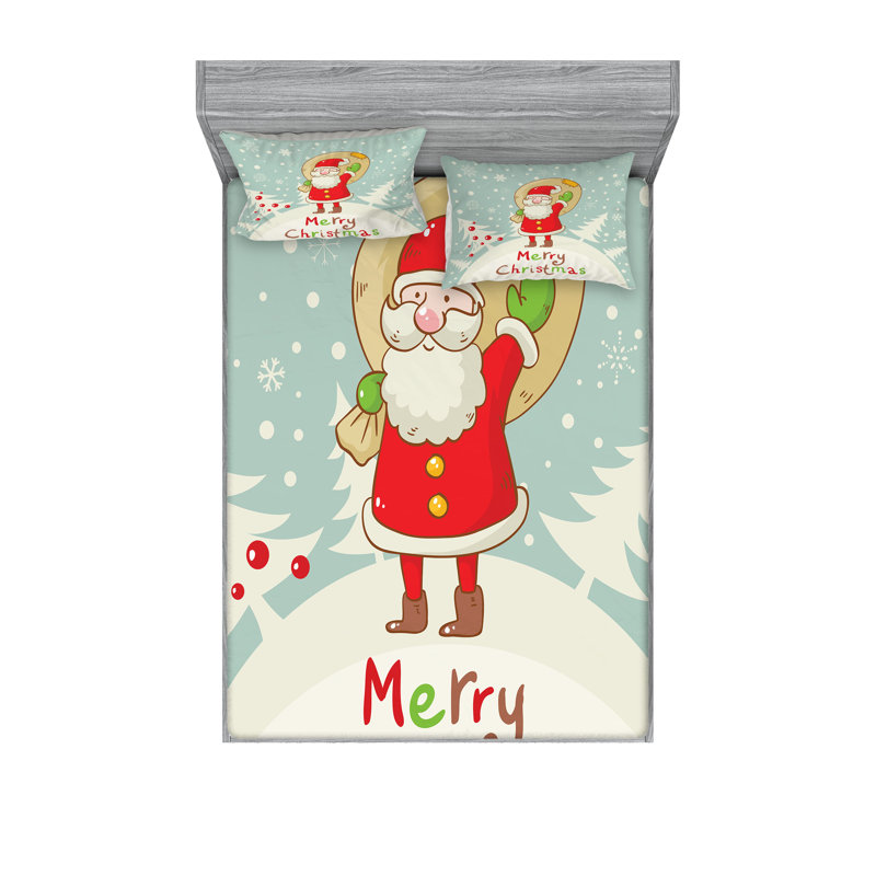 Multicolore drap-housse et coussin décoratif Ambesonne Santa, Ensemble de draps pour très grand lit californien