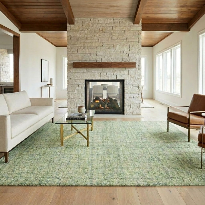 Tapis vert en laine touffeté à la main Oksen, Rectangle 2 pi x 3 pi