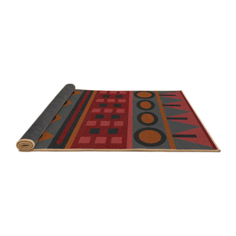 Tapis vert/rouge à motifs, Rond 4 pi