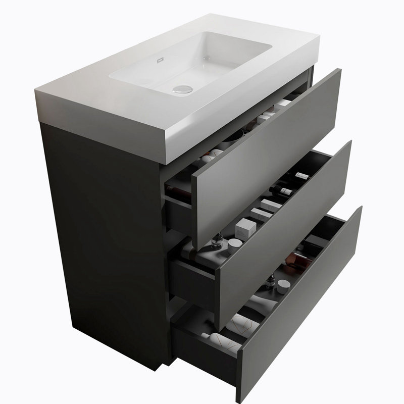 Meuble-lavabo sur pied simple 35,8 po avec comptoir Othon, Gris, Blanc