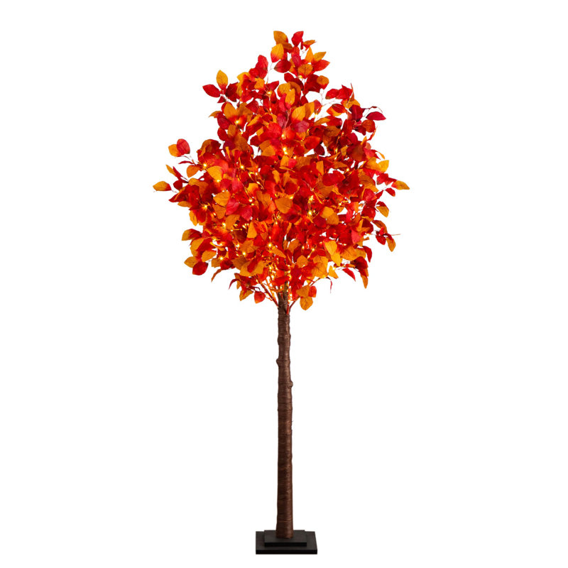 6 pi. Arbre d'automne artificiel pré-éclairé avec 300 lumières DEL blanc chaud