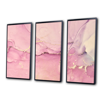 «Pink Marble Waves II», reproduction sur toile flottante 3 pièces