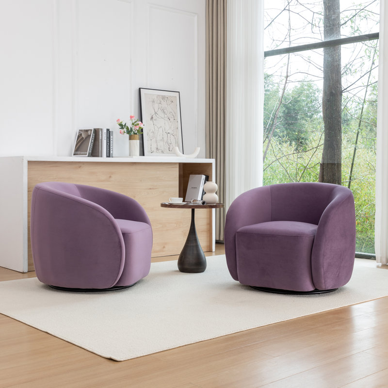Fauteuil demi-tonneau pivotant en velours Arrun, Mauve