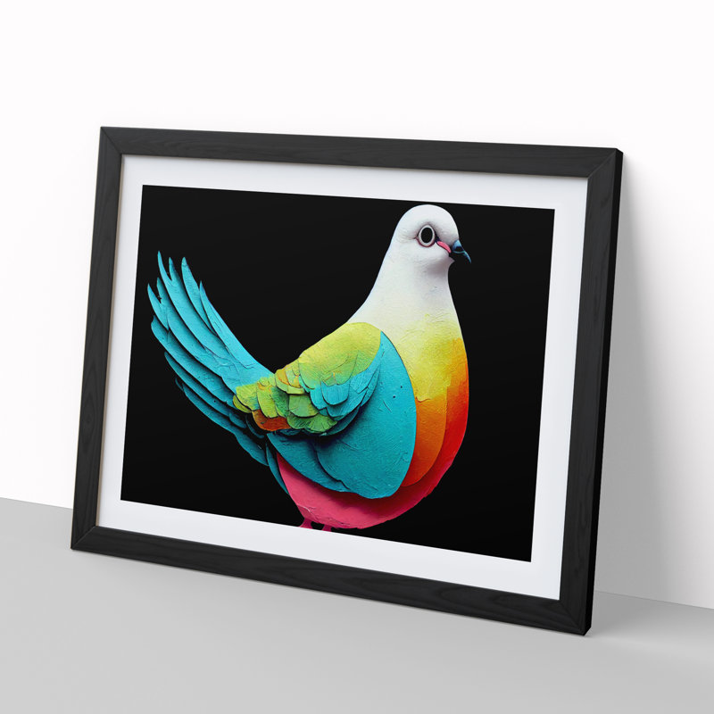 XH1022-9450X Unique Dove Bird - Single Picture Frame Painting, 34cm H x 46cm W x 2cm D, Black