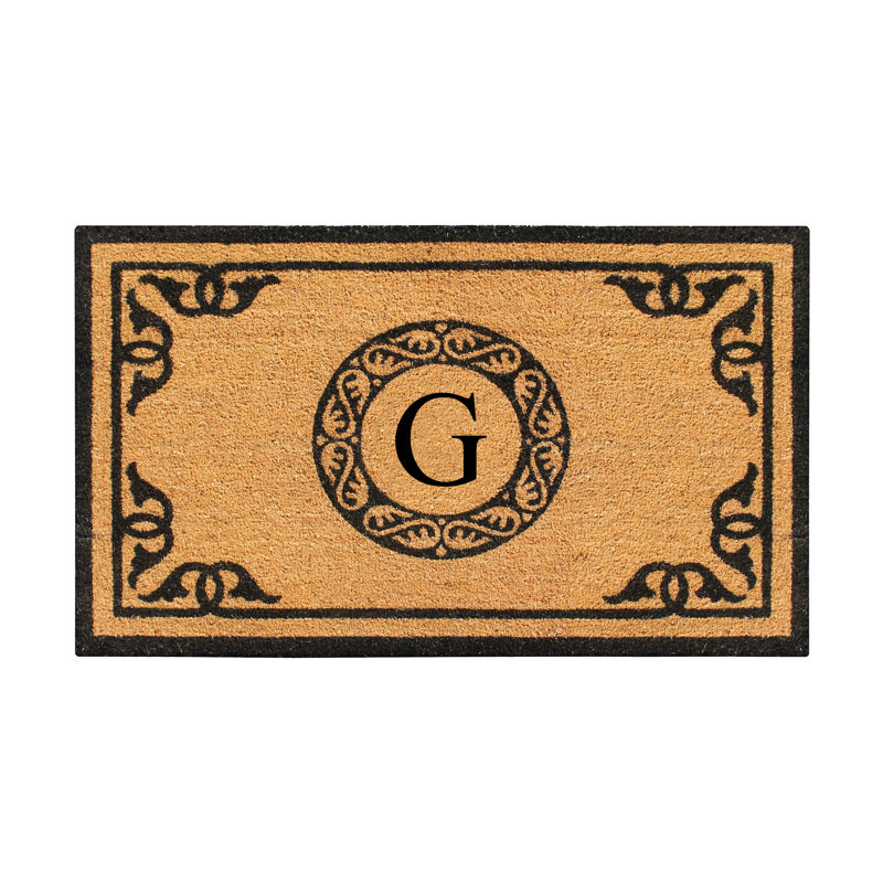 Albertina Natural Coir and PVC backing Hand Crafted by Artisans Geneva Monogrammed Floral Entry Doormat 24" x 39", G