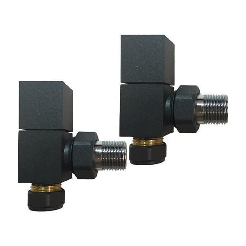 Anthracite Square ANGLED Radiator Valves - Pair