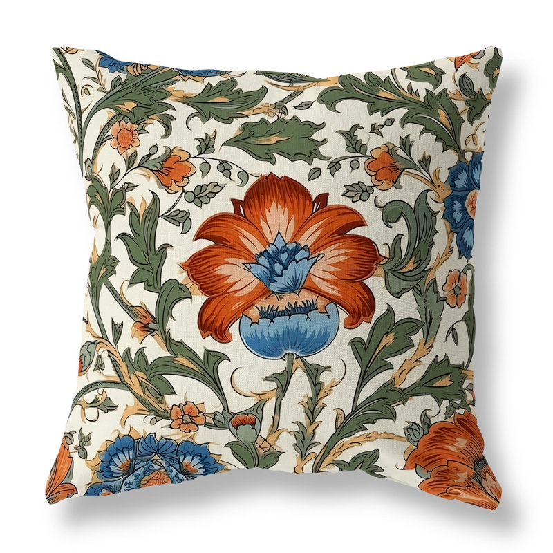 Coussin Mughal Era Garden Treasures Broadcloth, Vert/rouge, H 18 po x l 18 po