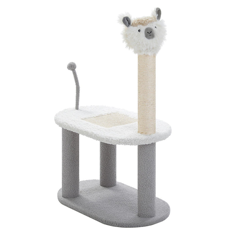 Alpaca-shaped cat tree with sisal scratching posts and spring balls