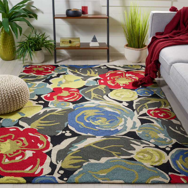 Doyle Hand Hooked Performance Floral Rug, Rectangle 8' x 10'