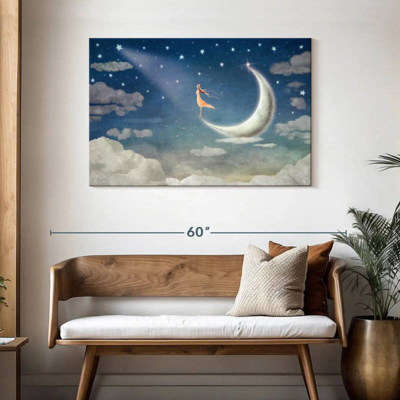 Fille Kelan parmi la lune et les étoiles, H 30 po x l 45 po