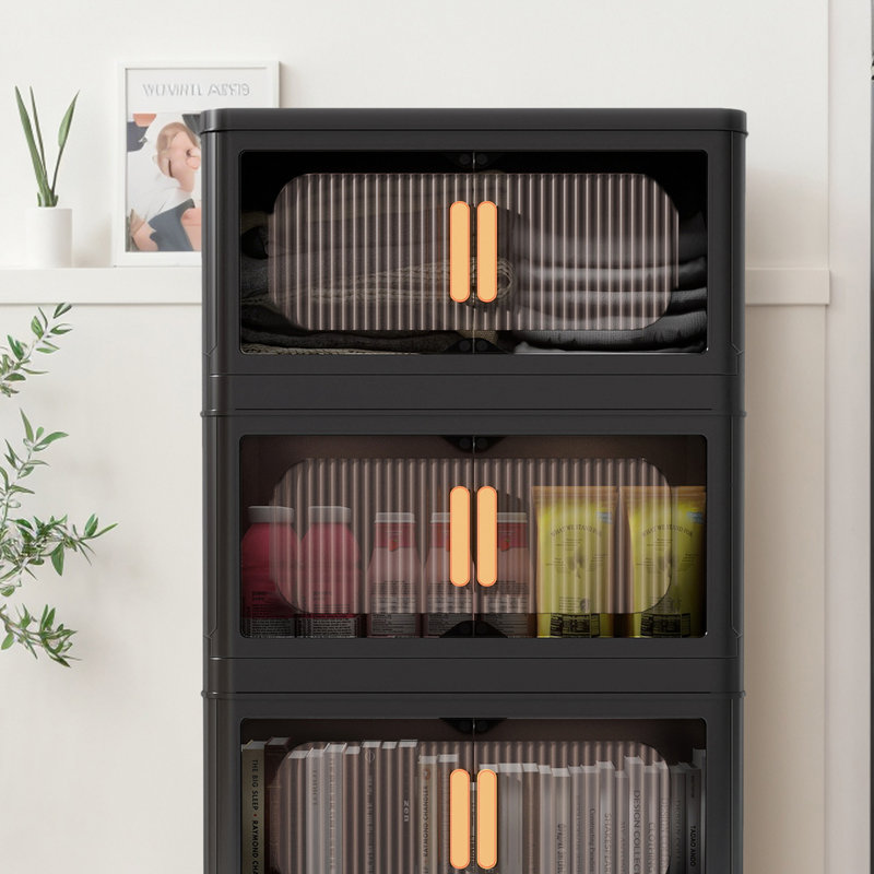 Stackable Foldable Storage Bins With Lids And Wheels, 93, Black